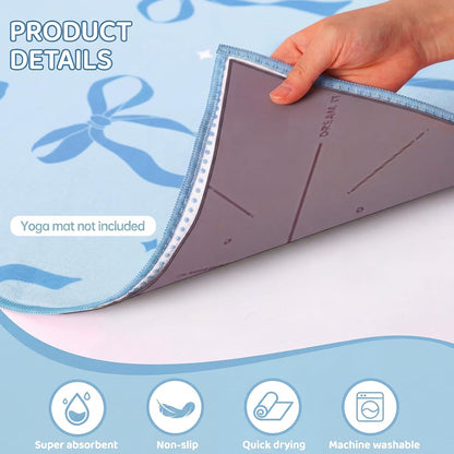 Pink Bow Yoga Mat Towel with Grip Dot Preppy Coquette Bow Non Slip