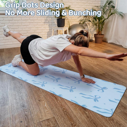 Pink Bow Yoga Mat Towel with Grip Dot Preppy Coquette Bow Non Slip