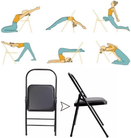 Folding Yoga Auxiliary Chair Non-Slip Folding Chair, Iyengar Beginner Yoga Chair, for Flexibility, Strength Training, Balance Handstand(Brown)