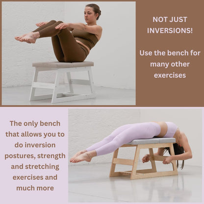Wooden Reverse Yoga Bench - Yoga Chair for Reverse Positions, Yoga and Fitness - Support for Sirsasana, Reverse Poses Upside Down (Natural Version)