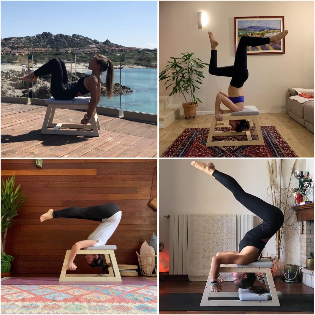 Wooden Reverse Yoga Bench - Yoga Chair for Reverse Positions, Yoga and Fitness - Support for Sirsasana, Reverse Poses Upside Down (Natural Version)