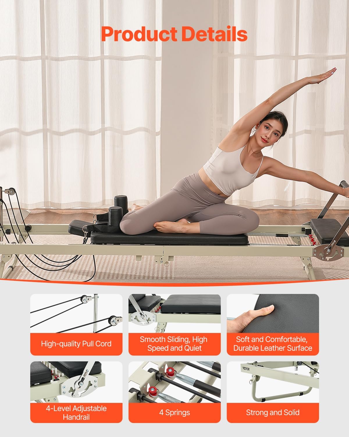 Pilates Reformer Foldable, Suitable for Intermediate and Beginners Users, Pilates Equipment for Home Gym Studio Use with 4 Adjustable Resistance Spring, Up to 400 LBS