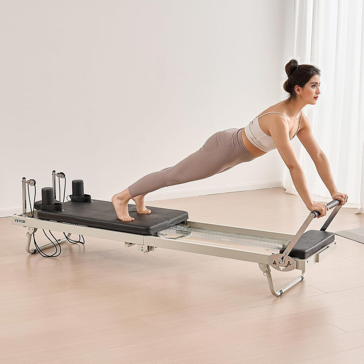 Pilates Reformer Foldable, Suitable for Intermediate and Beginners Users, Pilates Equipment for Home Gym Studio Use with 4 Adjustable Resistance Spring, Up to 400 LBS