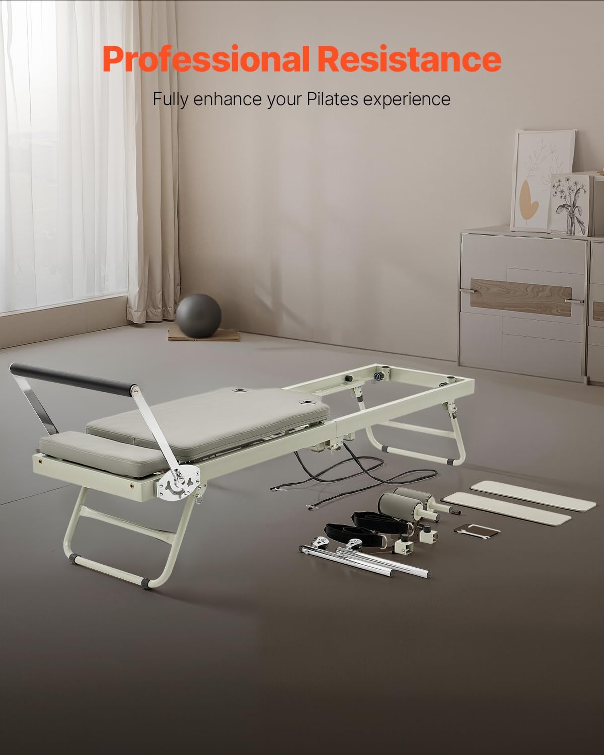 Pilates Reformer Foldable, Suitable for Intermediate and Beginners Users, Pilates Equipment for Home Gym Studio Use with 4 Adjustable Resistance Spring, Up to 400 LBS