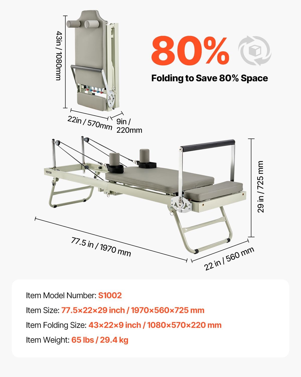Pilates Reformer Foldable, Suitable for Intermediate and Beginners Users, Pilates Equipment for Home Gym Studio Use with 4 Adjustable Resistance Spring, Up to 400 LBS