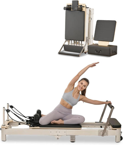 Pilates Reformer Foldable, Suitable for Intermediate and Beginners Users, Pilates Equipment for Home Gym Studio Use with 4 Adjustable Resistance Spring, Up to 400 LBS