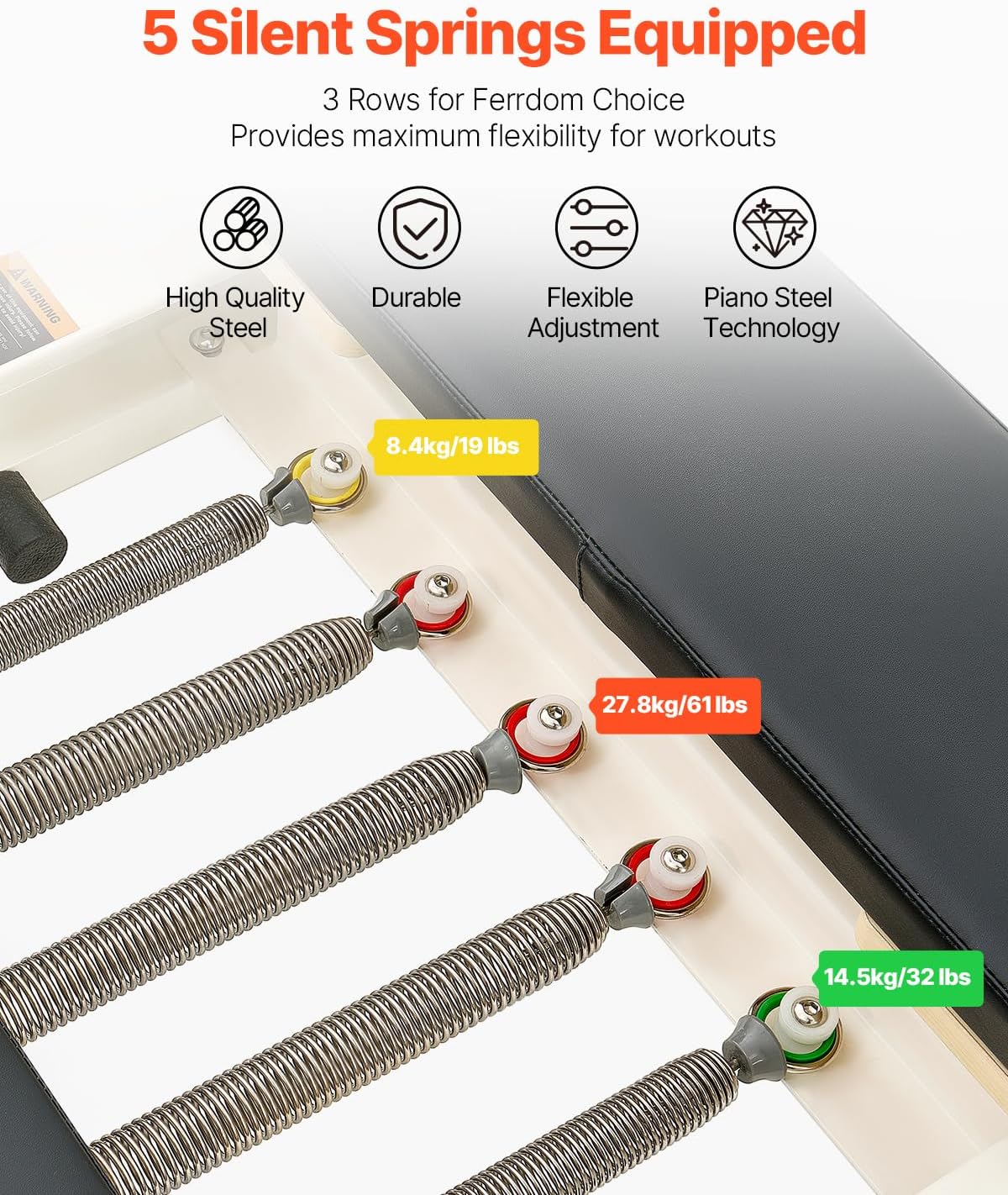 Pilates Reformer Foldable, Suitable for Intermediate and Beginners Users, Pilates Equipment for Home Gym Studio Use with 4 Adjustable Resistance Spring, Up to 400 LBS