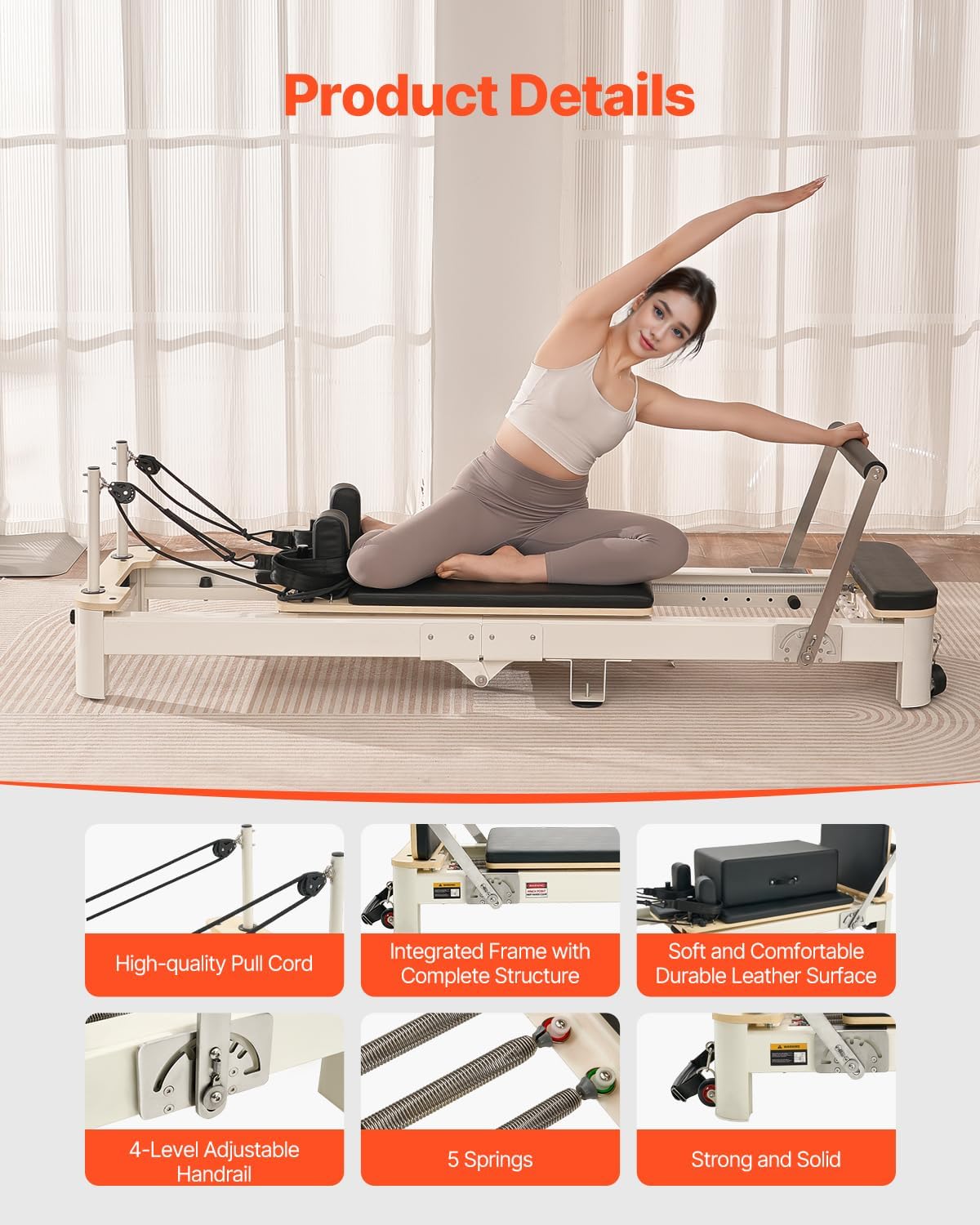 Pilates Reformer Foldable, Suitable for Intermediate and Beginners Users, Pilates Equipment for Home Gym Studio Use with 4 Adjustable Resistance Spring, Up to 400 LBS