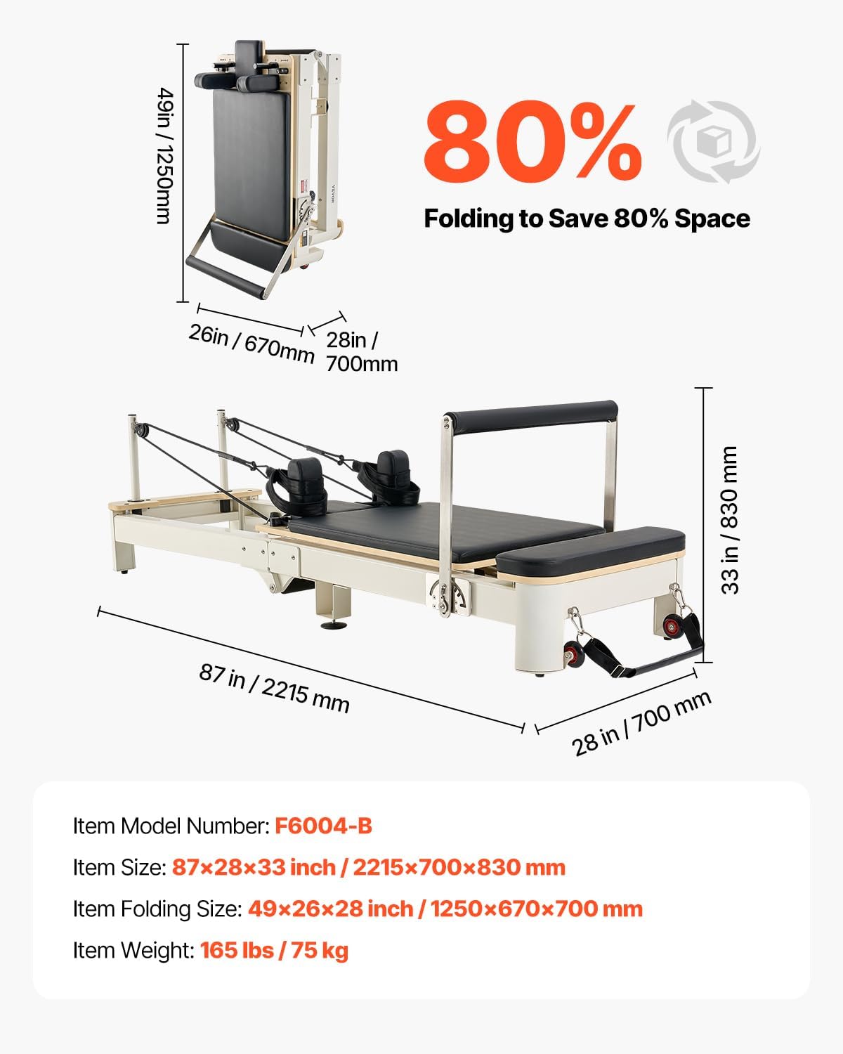 Pilates Reformer Foldable, Suitable for Intermediate and Beginners Users, Pilates Equipment for Home Gym Studio Use with 4 Adjustable Resistance Spring, Up to 400 LBS