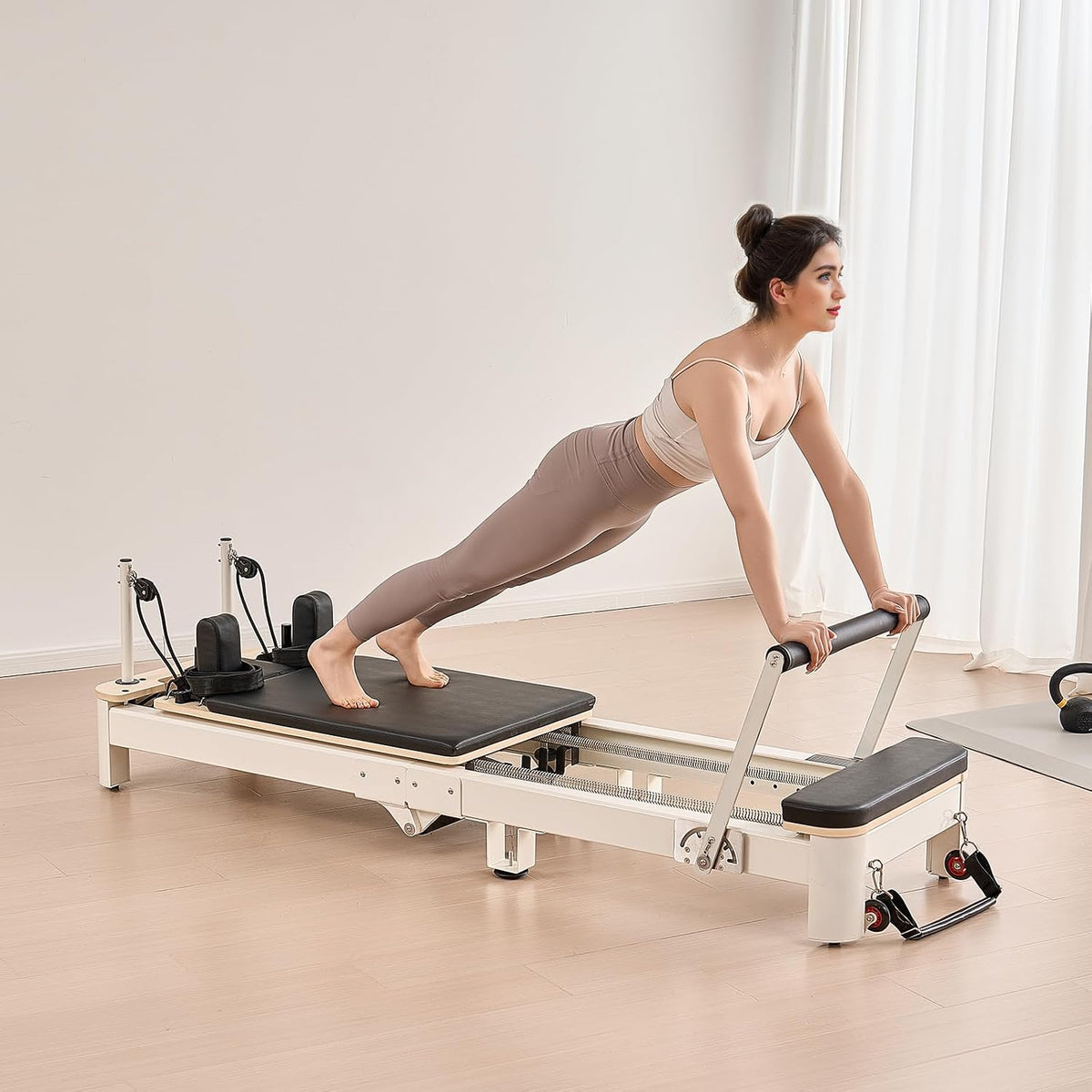 Pilates Reformer Foldable, Suitable for Intermediate and Beginners Users, Pilates Equipment for Home Gym Studio Use with 4 Adjustable Resistance Spring, Up to 400 LBS
