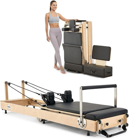 Pilates Reformer Foldable, Suitable for Intermediate and Beginners Users, Pilates Equipment for Home Gym Studio Use with 4 Adjustable Resistance Spring, Up to 400 LBS