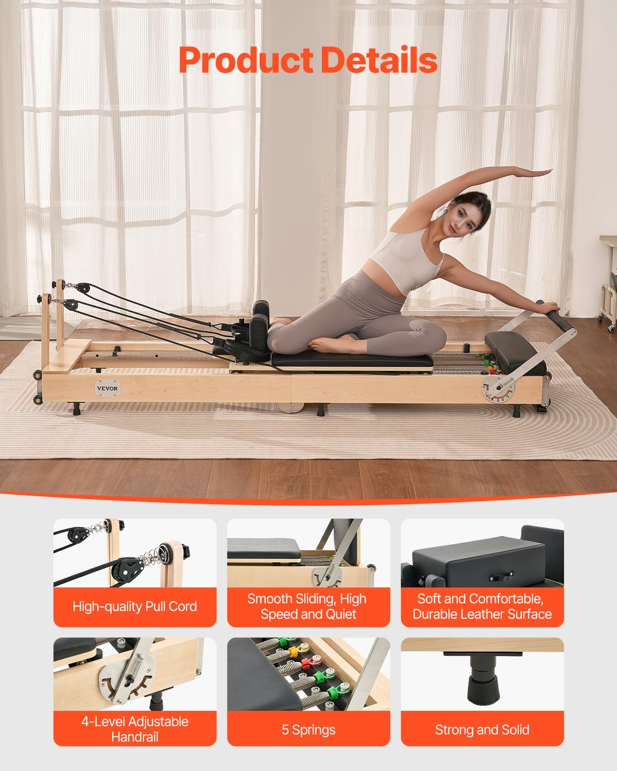Pilates Reformer Foldable, Suitable for Intermediate and Beginners Users, Pilates Equipment for Home Gym Studio Use with 4 Adjustable Resistance Spring, Up to 400 LBS