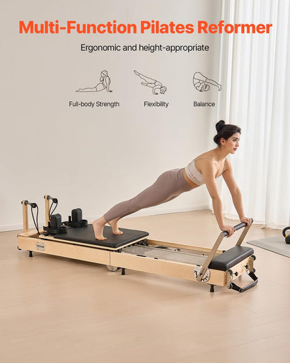 Pilates Reformer Foldable, Suitable for Intermediate and Beginners Users, Pilates Equipment for Home Gym Studio Use with 4 Adjustable Resistance Spring, Up to 400 LBS