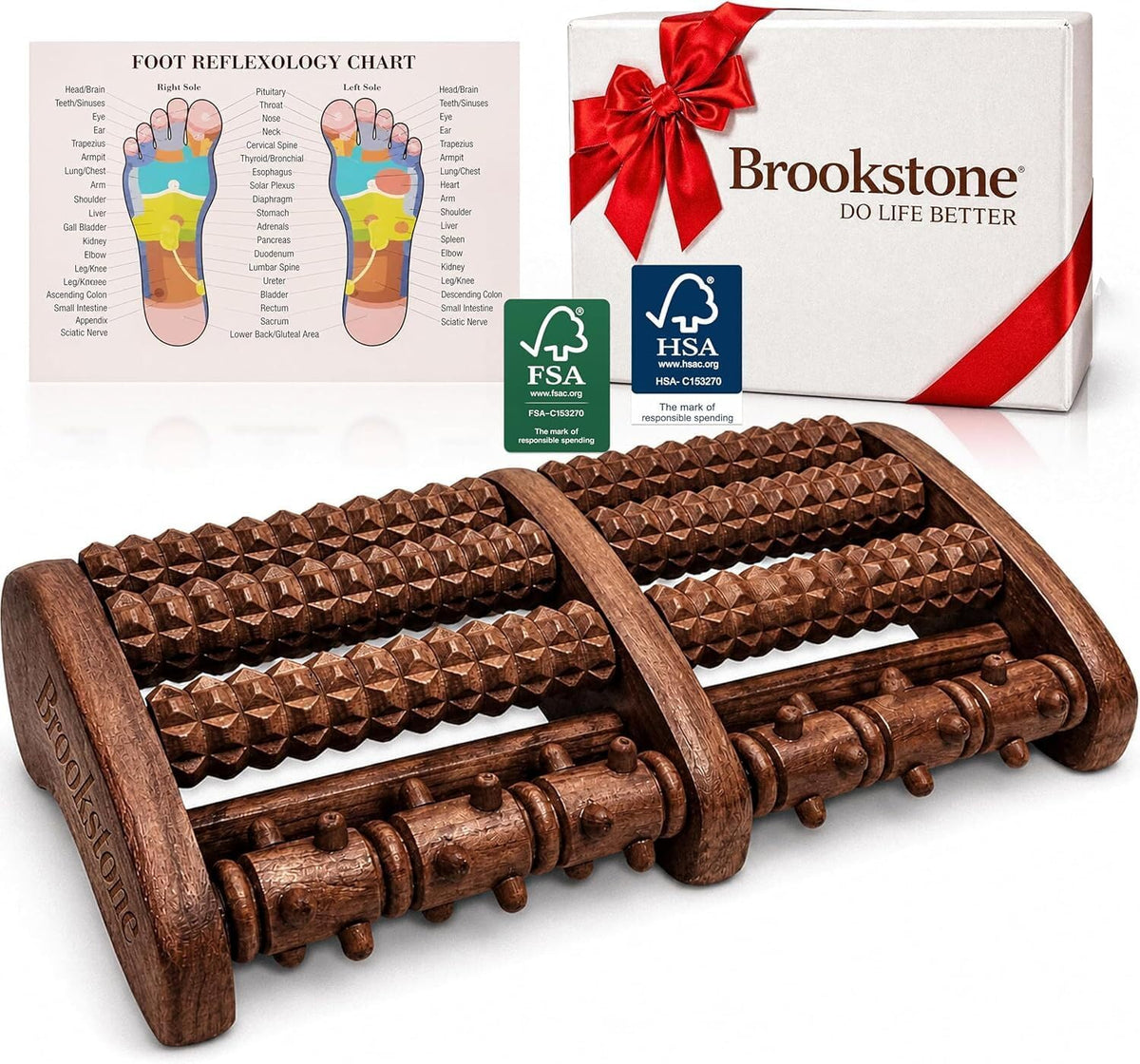 Foot Massager Roller Plantar Fasciitis Pain Relief - Wooden Under Desk Feet Massage - Dual Manual Heel Massagers - Wood Rolling Acupressure Tool with Reflexology Guide - Gift for Men, Women