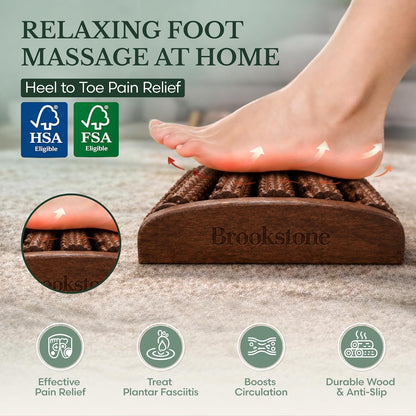 Foot Massager Roller Plantar Fasciitis Pain Relief - Wooden Under Desk Feet Massage - Dual Manual Heel Massagers - Wood Rolling Acupressure Tool with Reflexology Guide - Gift for Men, Women