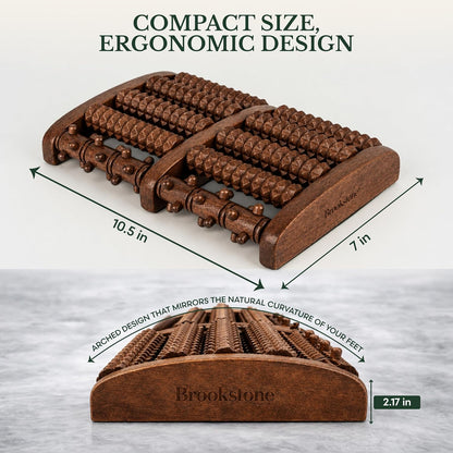 Foot Massager Roller Plantar Fasciitis Pain Relief - Wooden Under Desk Feet Massage - Dual Manual Heel Massagers - Wood Rolling Acupressure Tool with Reflexology Guide - Gift for Men, Women