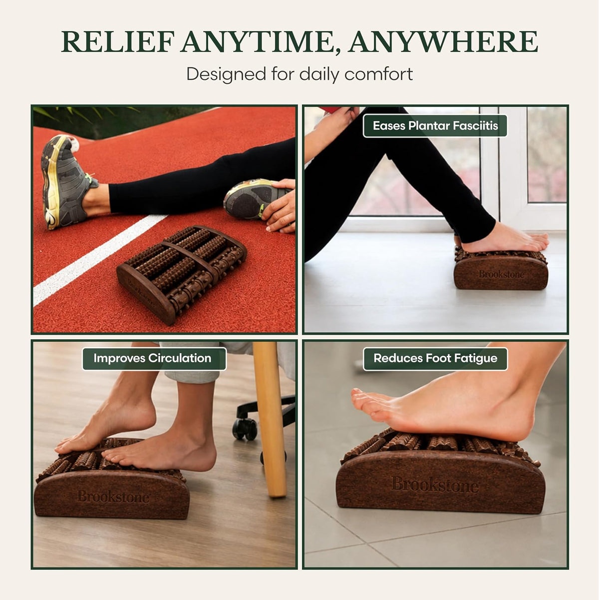 Foot Massager Roller Plantar Fasciitis Pain Relief - Wooden Under Desk Feet Massage - Dual Manual Heel Massagers - Wood Rolling Acupressure Tool with Reflexology Guide - Gift for Men, Women