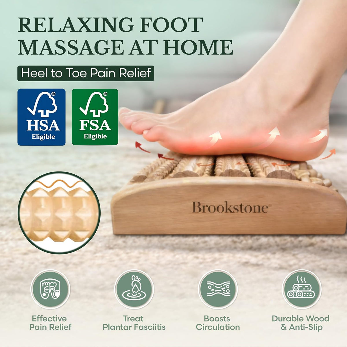 Foot Massager Roller Plantar Fasciitis Pain Relief - Wooden Under Desk Feet Massage - Dual Manual Heel Massagers - Wood Rolling Acupressure Tool with Reflexology Guide - Gift for Men, Women