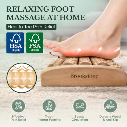 Foot Massager Roller Plantar Fasciitis Pain Relief - Wooden Under Desk Feet Massage - Dual Manual Heel Massagers - Wood Rolling Acupressure Tool with Reflexology Guide - Gift for Men, Women