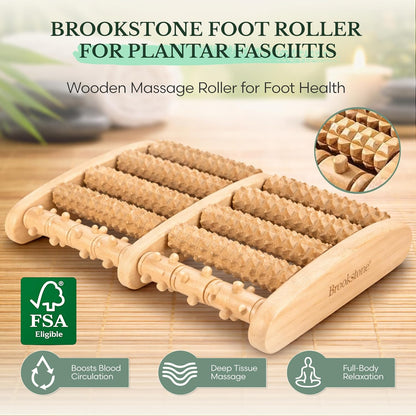 Foot Massager Roller Plantar Fasciitis Pain Relief - Wooden Under Desk Feet Massage - Dual Manual Heel Massagers - Wood Rolling Acupressure Tool with Reflexology Guide - Gift for Men, Women