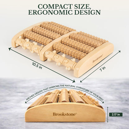 Foot Massager Roller Plantar Fasciitis Pain Relief - Wooden Under Desk Feet Massage - Dual Manual Heel Massagers - Wood Rolling Acupressure Tool with Reflexology Guide - Gift for Men, Women