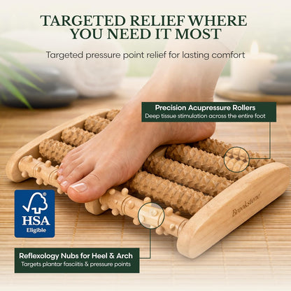 Foot Massager Roller Plantar Fasciitis Pain Relief - Wooden Under Desk Feet Massage - Dual Manual Heel Massagers - Wood Rolling Acupressure Tool with Reflexology Guide - Gift for Men, Women