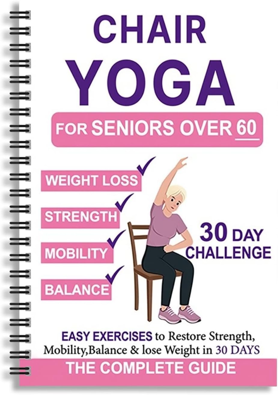 Chair Yoga for Seniors Over 60, 30-Day Challenge Gentle Seated Yoga Exercises Guidebook, Step-by-Step Fitness Planners Instructions Books for Seniors Beginners – 8.2″ x 5.5″ Pink Yoga Book