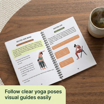 Chair Yoga for Seniors Over 60, 30-Day Challenge Gentle Seated Yoga Exercises Guidebook, Step-by-Step Fitness Planners Instructions Books for Seniors Beginners – 8.2″ x 5.5″ Pink Yoga Book