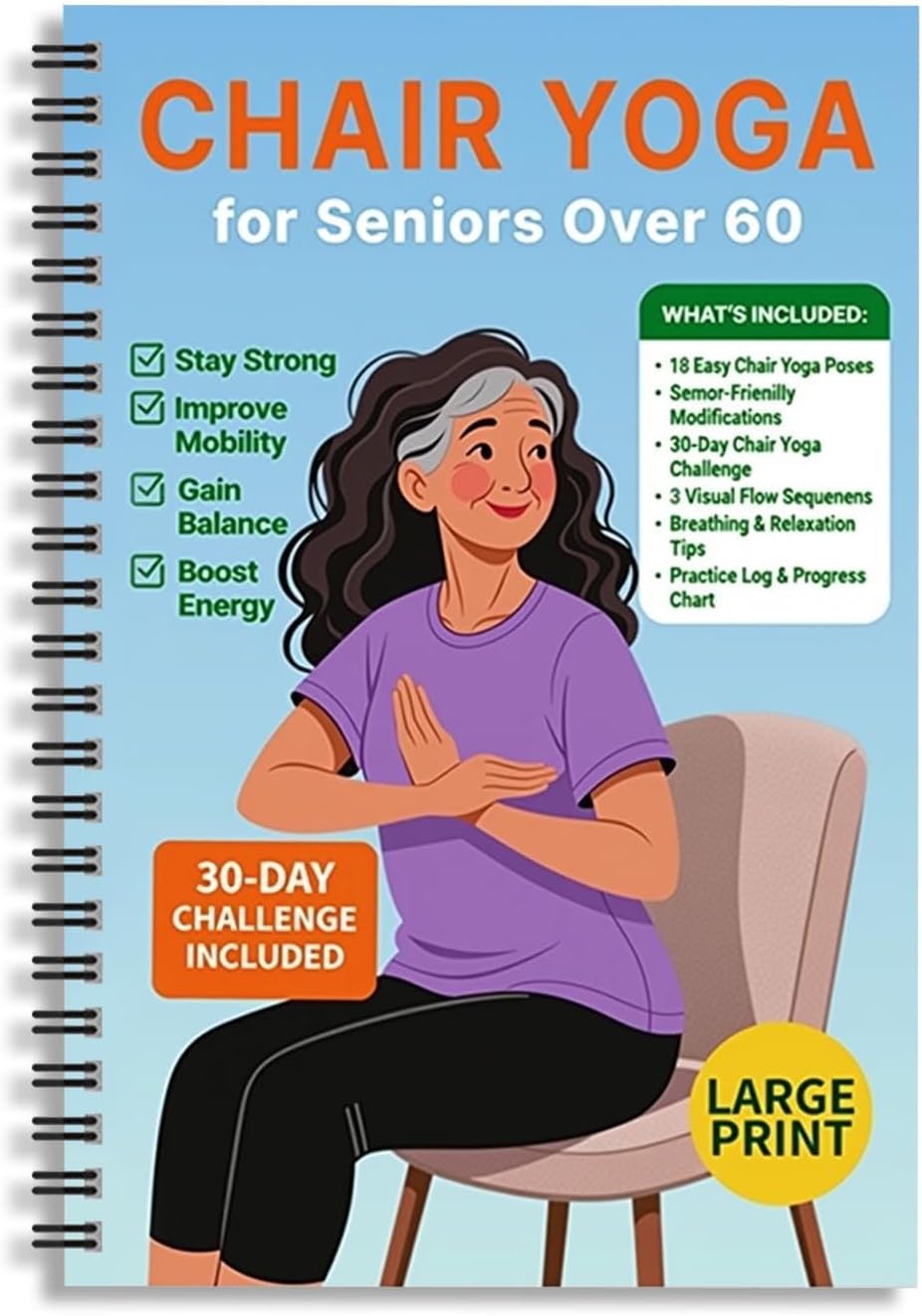Chair Yoga for Seniors Over 60, 30-Day Challenge Gentle Seated Yoga Exercises Guidebook, Step-by-Step Fitness Planners Instructions Books for Seniors Beginners – 8.2″ x 5.5″ Pink Yoga Book