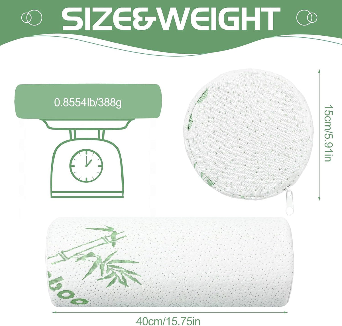 3 Pcs Memory Foam Roll Pillow Neck Bolster Cylinder Pillow, 18 x 4 Inch