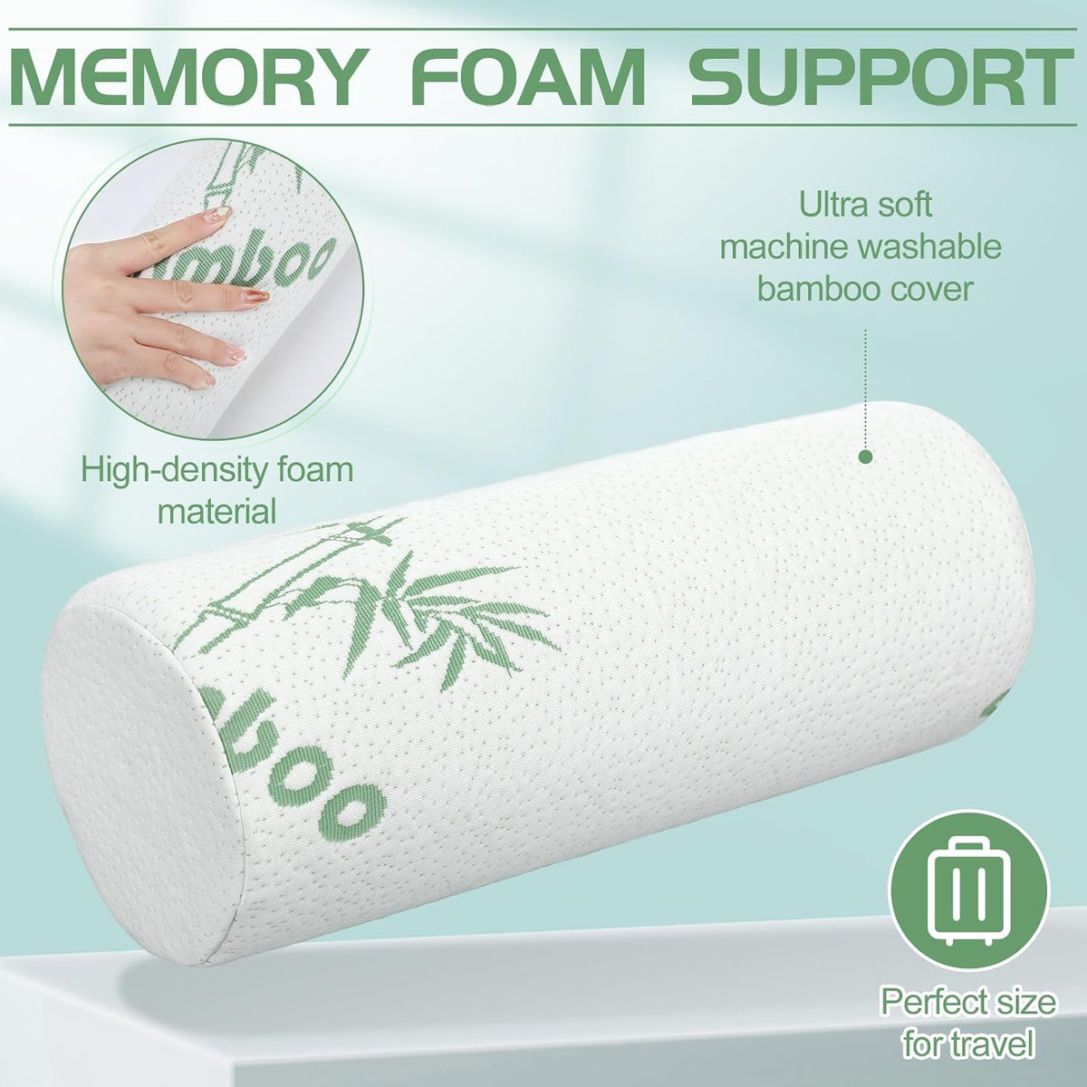 3 Pcs Memory Foam Roll Pillow Neck Bolster Cylinder Pillow, 18 x 4 Inch