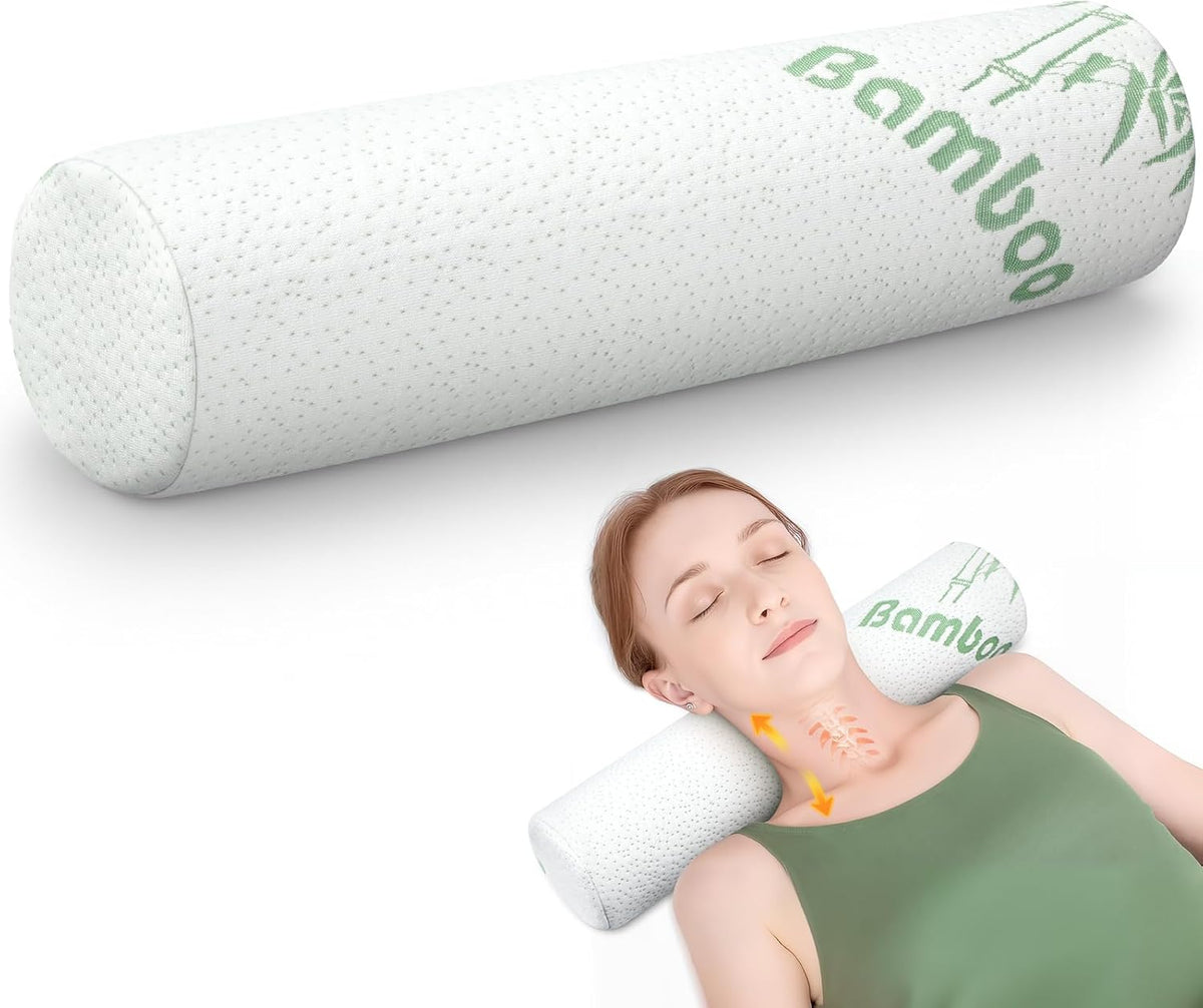 3 Pcs Memory Foam Roll Pillow Neck Bolster Cylinder Pillow, 18 x 4 Inch