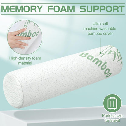 3 Pcs Memory Foam Roll Pillow Neck Bolster Cylinder Pillow, 18 x 4 Inch