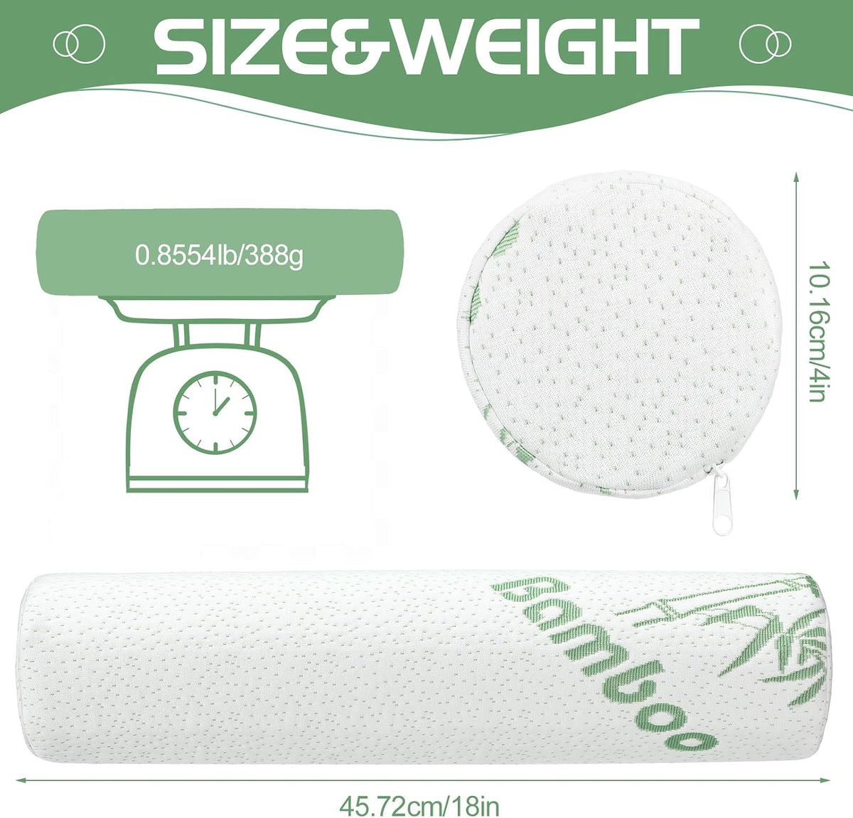 3 Pcs Memory Foam Roll Pillow Neck Bolster Cylinder Pillow, 18 x 4 Inch