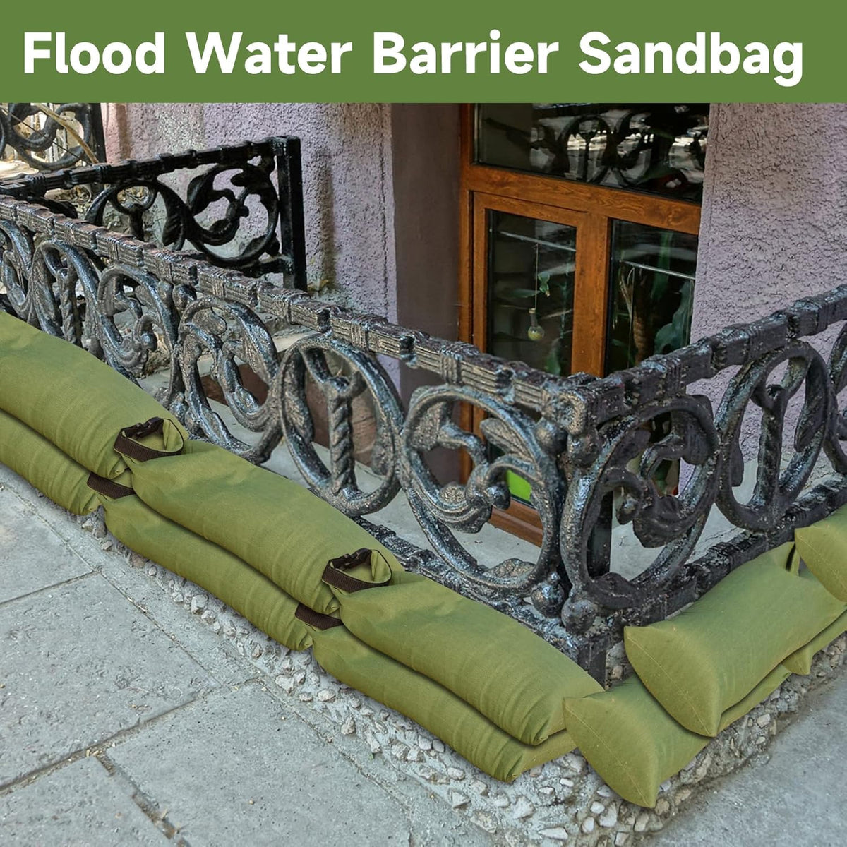 Flood Water Barrier Sand Bags - Thickened Long Canvas Flood Protection Sandbags with Insert Buckle Reusable Quick Flood Barrier for Home Door Window Basement Garage Floor Flood Control - 11"x28"