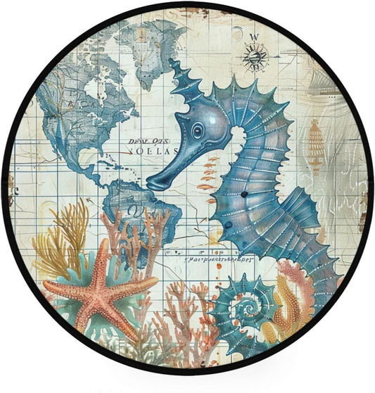 Vdsrup Ocean Sea Horse Doormat Nautical Seahorse Starfish Round Floor Mat Non Slip Carpet Yoga Mat Rug for Entryway Living Room Bedroom Home Decor 3'