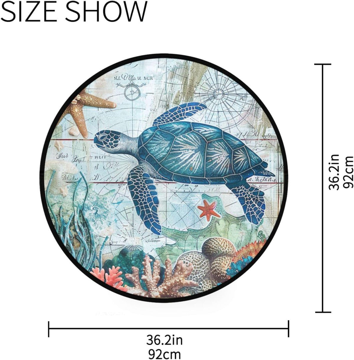 Vdsrup Ocean Sea Horse Doormat Nautical Seahorse Starfish Round Floor Mat Non Slip Carpet Yoga Mat Rug for Entryway Living Room Bedroom Home Decor 3'
