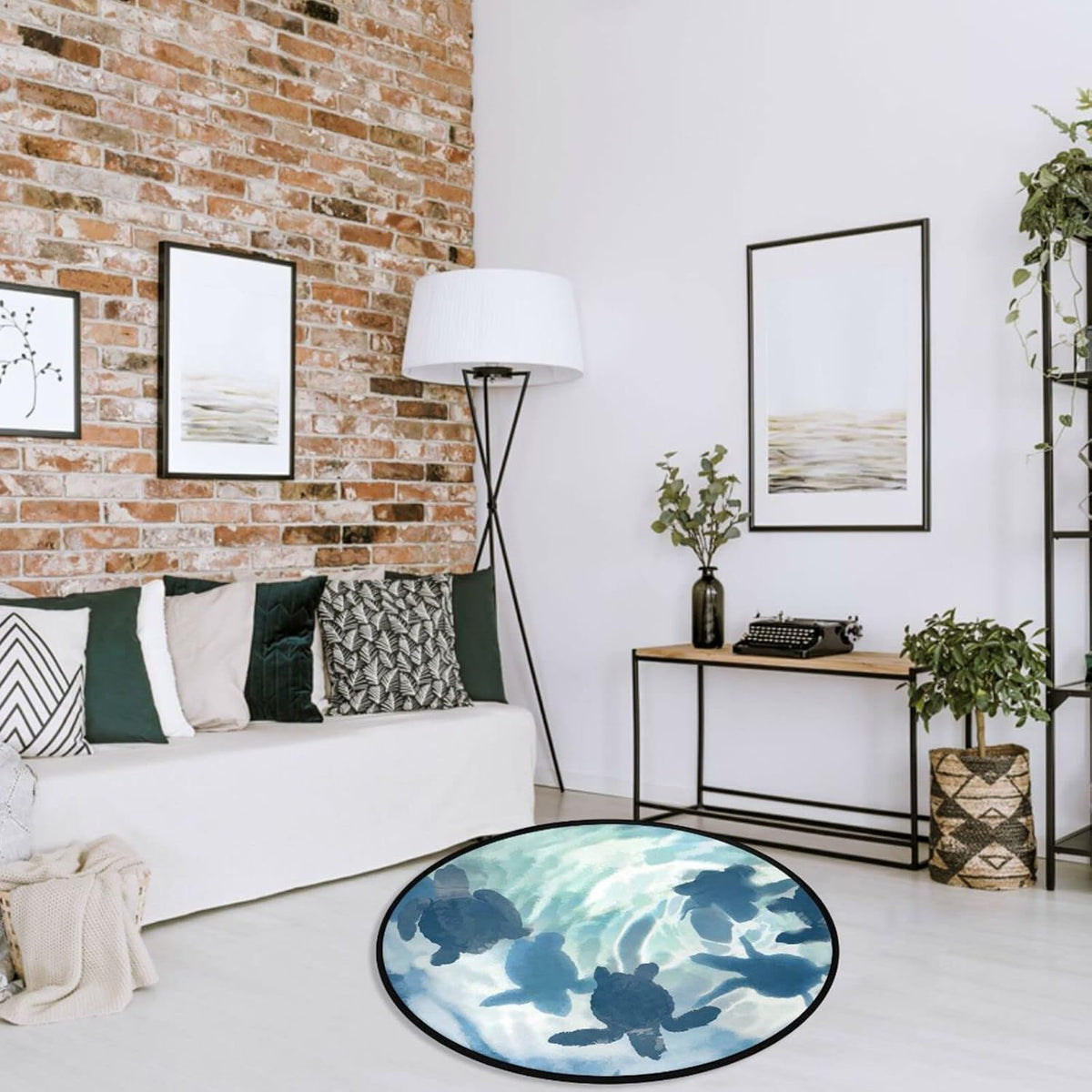 Vdsrup Ocean Sea Horse Doormat Nautical Seahorse Starfish Round Floor Mat Non Slip Carpet Yoga Mat Rug for Entryway Living Room Bedroom Home Decor 3'
