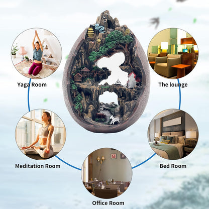 Mountain Waterfall Incense Burner，Backfall Incense Holder River, Incense Falls Meditation Decor for Room with Upgrade Incense Cones and Accessories (Mountain)
