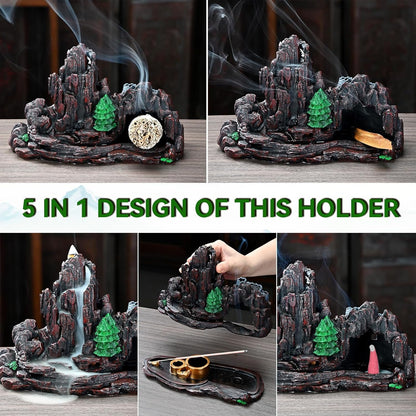 Mountain Waterfall Incense Burner，Backfall Incense Holder River, Incense Falls Meditation Decor for Room with Upgrade Incense Cones and Accessories (Mountain)