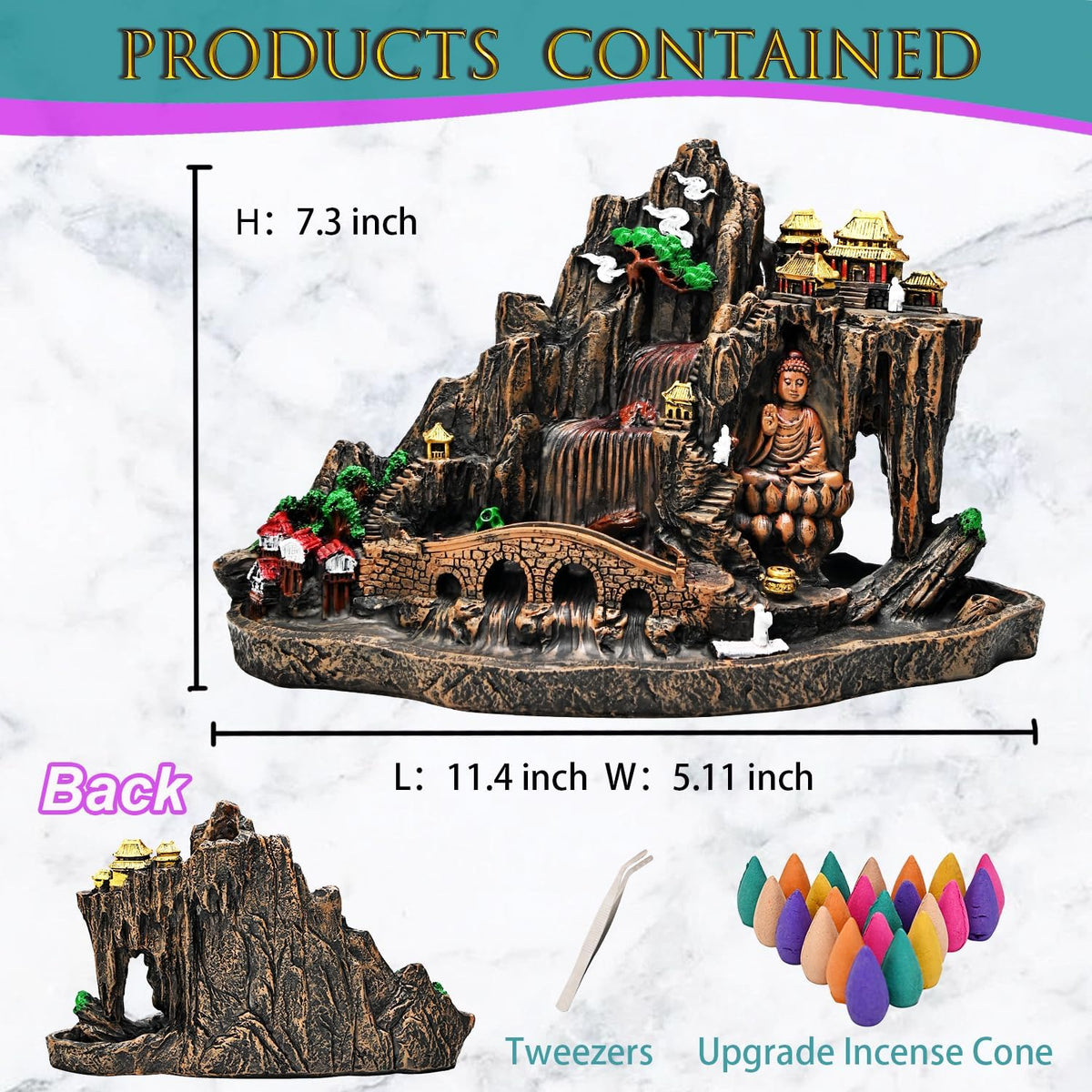 Mountain Waterfall Incense Burner，Backfall Incense Holder River, Incense Falls Meditation Decor for Room with Upgrade Incense Cones and Accessories (Mountain)