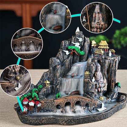 Mountain Waterfall Incense Burner，Backfall Incense Holder River, Incense Falls Meditation Decor for Room with Upgrade Incense Cones and Accessories (Mountain)