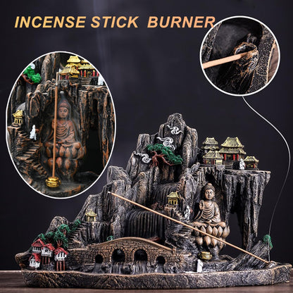 Mountain Waterfall Incense Burner，Backfall Incense Holder River, Incense Falls Meditation Decor for Room with Upgrade Incense Cones and Accessories (Mountain)