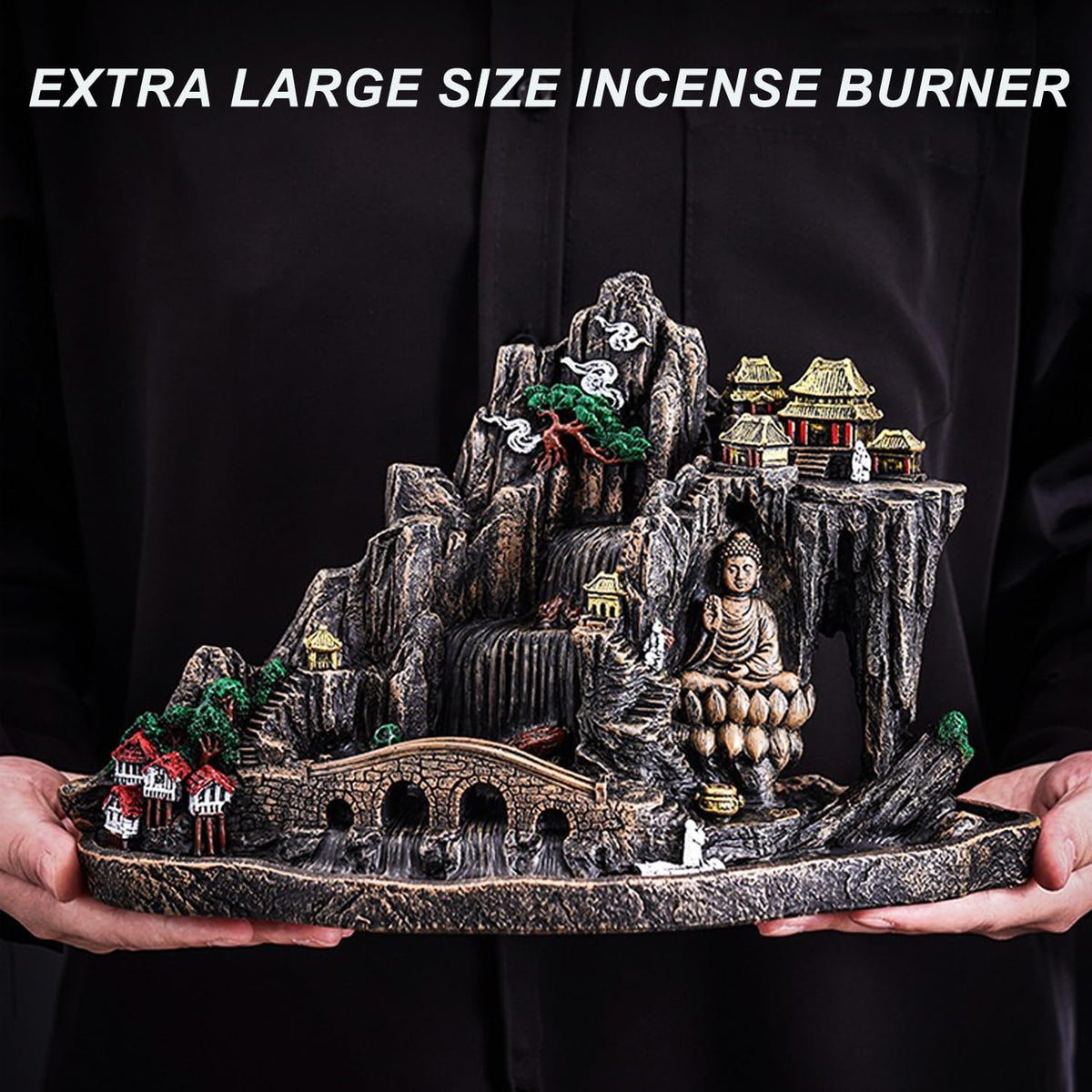 Mountain Waterfall Incense Burner，Backfall Incense Holder River, Incense Falls Meditation Decor for Room with Upgrade Incense Cones and Accessories (Mountain)