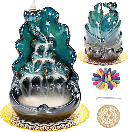 Mountain Waterfall Incense Burner，Backfall Incense Holder River, Incense Falls Meditation Decor for Room with Upgrade Incense Cones and Accessories (Mountain)