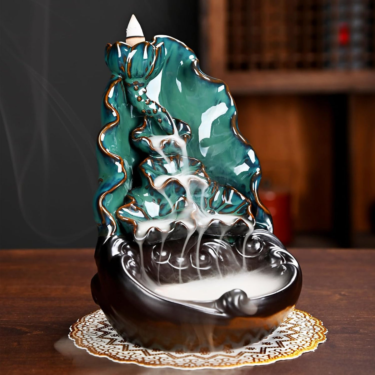 Mountain Waterfall Incense Burner，Backfall Incense Holder River, Incense Falls Meditation Decor for Room with Upgrade Incense Cones and Accessories (Mountain)