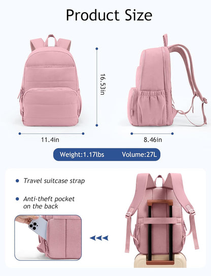 Travel Backpack for Women, 15.6 Inch Laptop Backpack, Quilted College Bookbag, Cute Work Backpacks, Water Resistant (Sage Green)