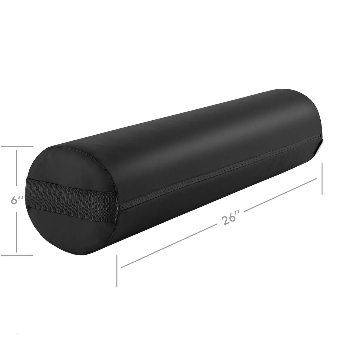 Full Round Massage Table Bolster Pillow Pad - 26 x 6 Inch - Black
