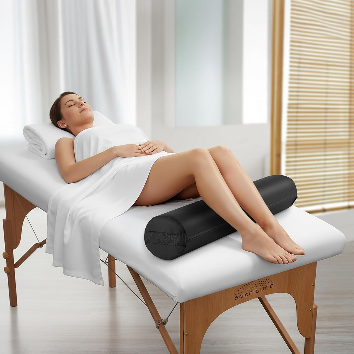 Full Round Massage Table Bolster Pillow Pad - 26 x 6 Inch - Black