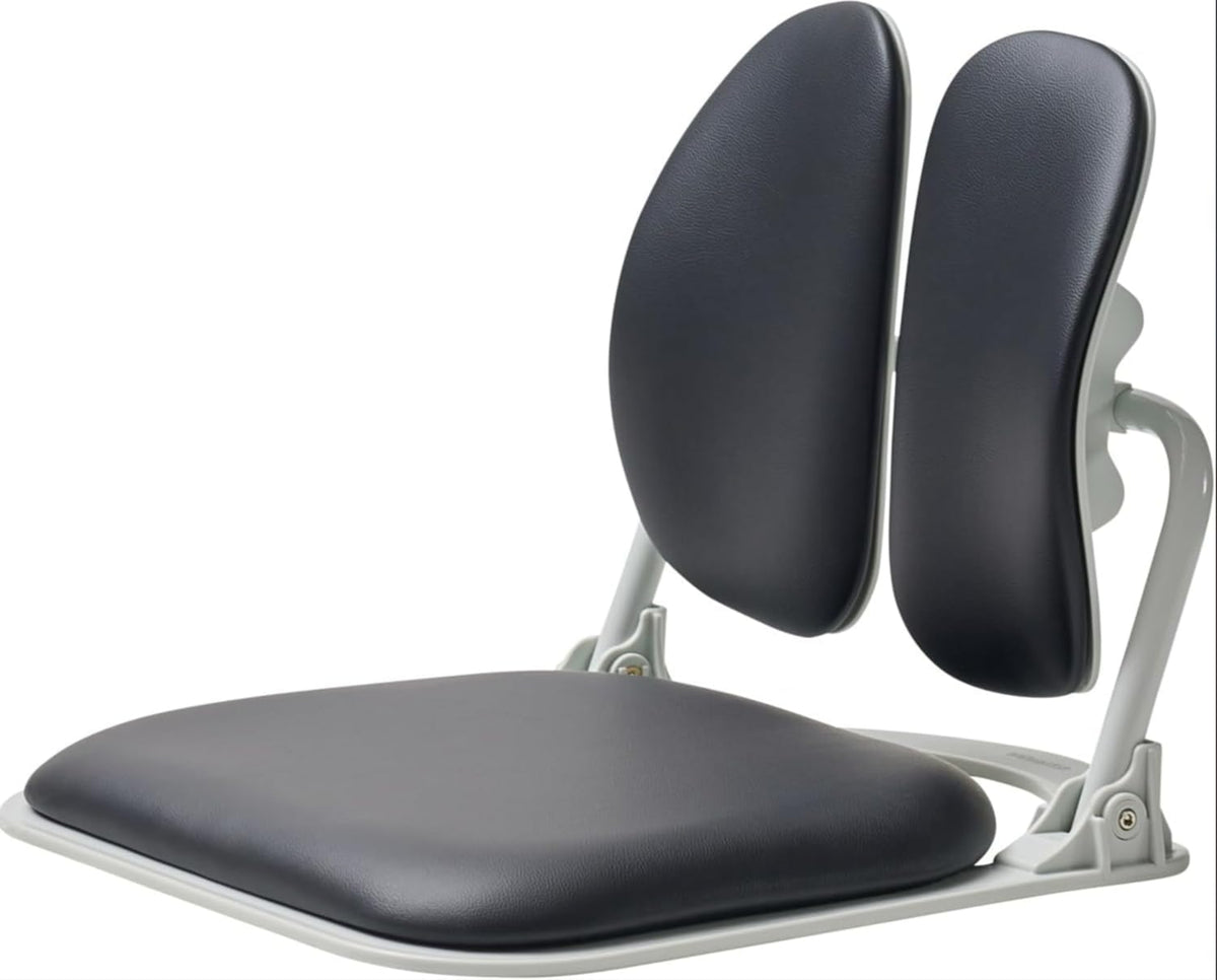 Ergonomic Dual-Backrests Floor Chair with Back Support (Black Leather)